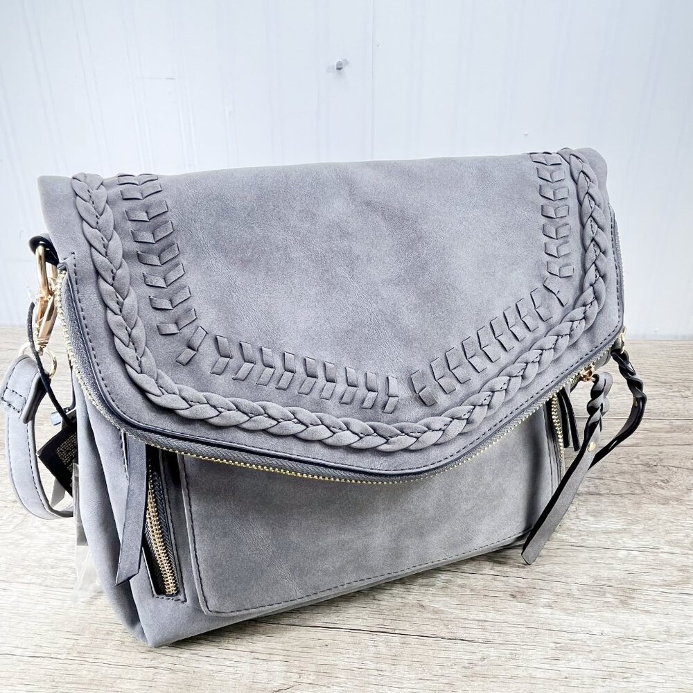 Braided Suede Gray Boho Handbag by Juniper & Joy New with Tags